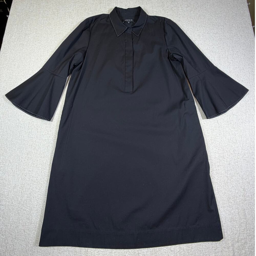 Lafayette 148 Dress Womens Medium Black 3/4 Sleeve Minimalist Summer Career Chic